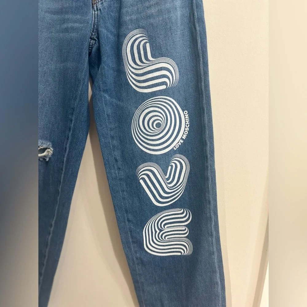 Moschino Blue Jeans with White 'Love' Graphic - Picture 3 of 6